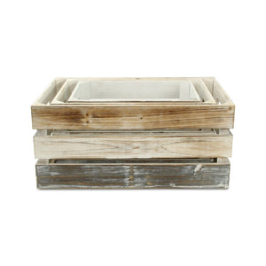 HomeRoots Set of Three Stylish Solid Wood Crates in Black, Off-White & Walnut for Versatile Home Storage 487706