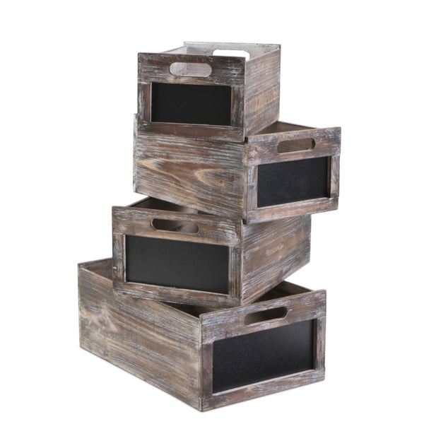 HomeRoots Set of Four Rustic Solid Wood Crates in Black and Brown – Stylish Storage for Any Room Decor 487713