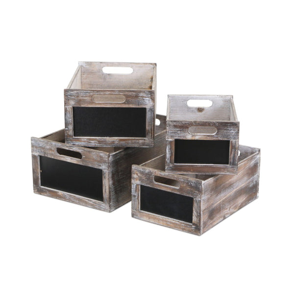 HomeRoots Set of Four Rustic Solid Wood Crates in Black and Brown – Stylish Storage for Any Room Decor 487713