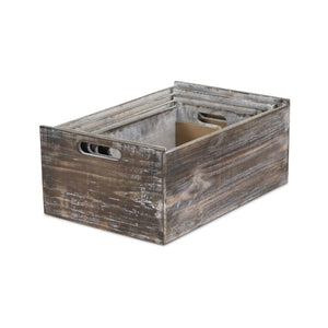 HomeRoots Set of Four Rustic Solid Wood Crates in Black and Brown – Stylish Storage for Any Room Decor 487713