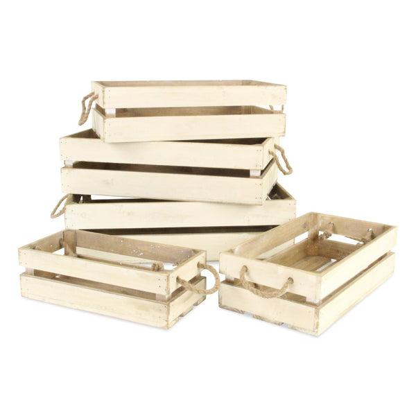 HomeRoots Set of Five Antiqued White Solid Wood Crates – Rustic Storage Solution for Home Organization & Decor 487718