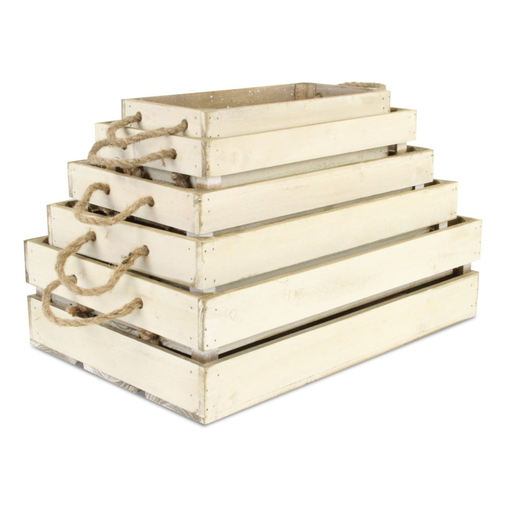 HomeRoots Set of Five Antiqued White Solid Wood Crates – Rustic Storage Solution for Home Organization & Decor 487718