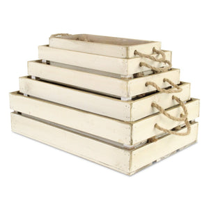 HomeRoots Set of Five Antiqued White Solid Wood Crates – Rustic Storage Solution for Home Organization & Decor 487718