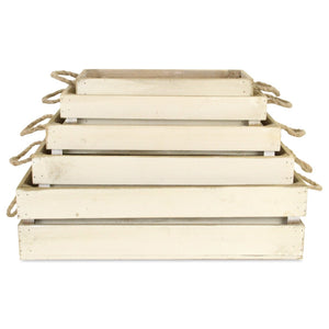 HomeRoots Set of Five Antiqued White Solid Wood Crates – Rustic Storage Solution for Home Organization & Decor 487718