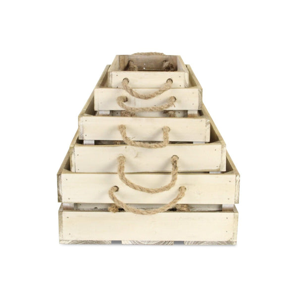 HomeRoots Set of Five Antiqued White Solid Wood Crates – Rustic Storage Solution for Home Organization & Decor 487718