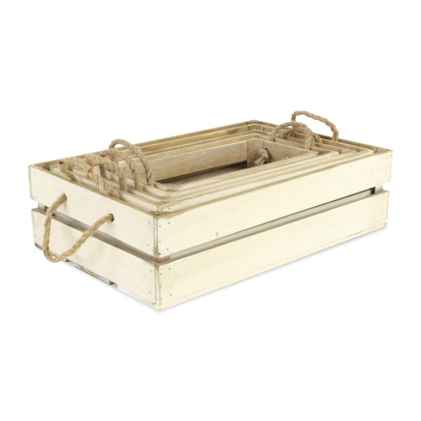 HomeRoots Set of Five Antiqued White Solid Wood Crates – Rustic Storage Solution for Home Organization & Decor 487718