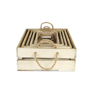 HomeRoots Set of Five Antiqued White Solid Wood Crates – Rustic Storage Solution for Home Organization & Decor 487718