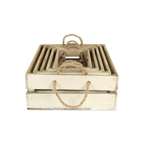 HomeRoots Set of Five Antiqued White Solid Wood Crates – Rustic Storage Solution for Home Organization & Decor 487718