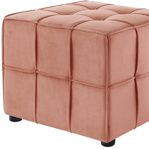 Homeroots 22" Blush Velvet And Black Cube Ottoman Blush  487721