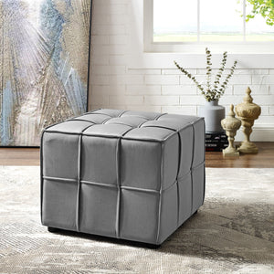 Homeroots 22" Light Gray Velvet And Black Cube Ottoman Light Grey  487722