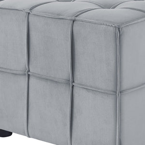 Homeroots 22" Light Gray Velvet And Black Cube Ottoman Light Grey  487722