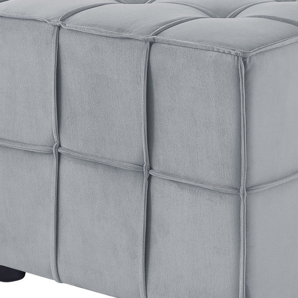 Homeroots 22" Light Gray Velvet And Black Cube Ottoman Light Grey  487722