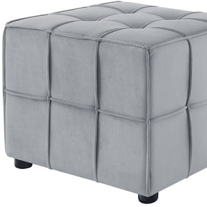 Homeroots 22" Light Gray Velvet And Black Cube Ottoman Light Grey  487722