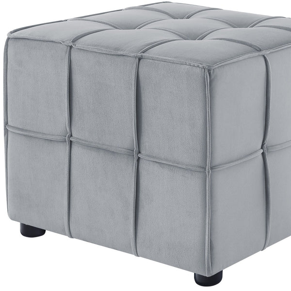 Homeroots 22" Light Gray Velvet And Black Cube Ottoman Light Grey  487722