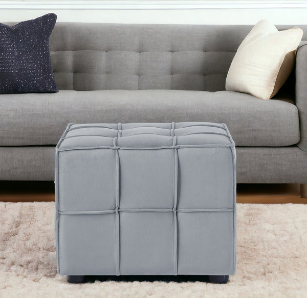 Homeroots 22" Light Gray Velvet And Black Cube Ottoman Light Grey  487722