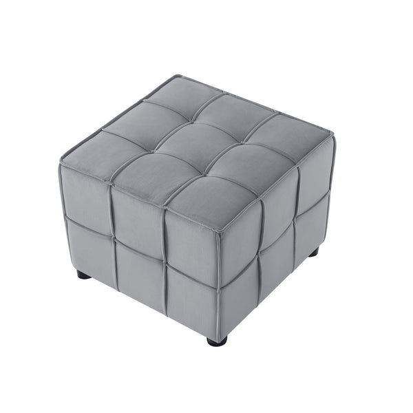 Homeroots 22" Light Gray Velvet And Black Cube Ottoman Light Grey  487722