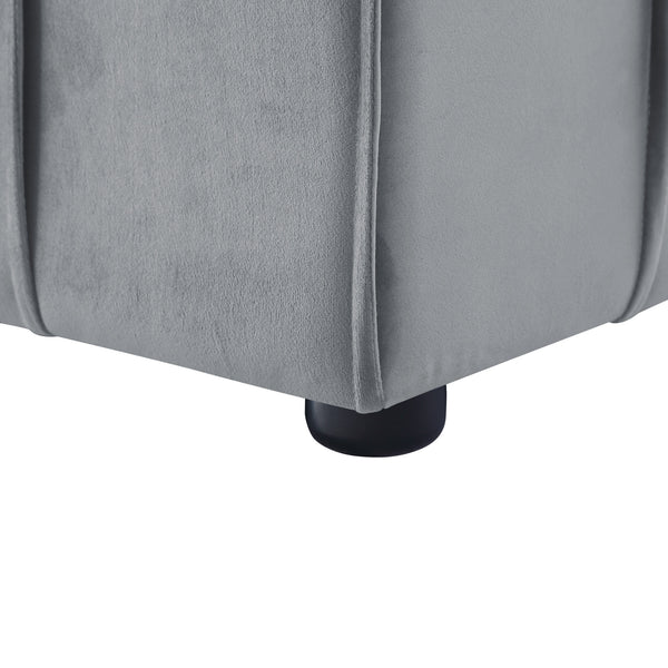 Homeroots 22" Light Gray Velvet And Black Cube Ottoman Light Grey  487722