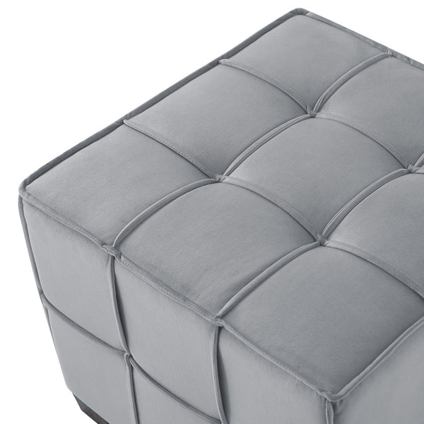Homeroots 22" Light Gray Velvet And Black Cube Ottoman Light Grey  487722