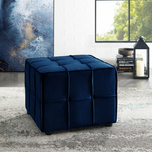 Homeroots 22" Navy Blue Velvet And Black Cube Ottoman Navy  487723