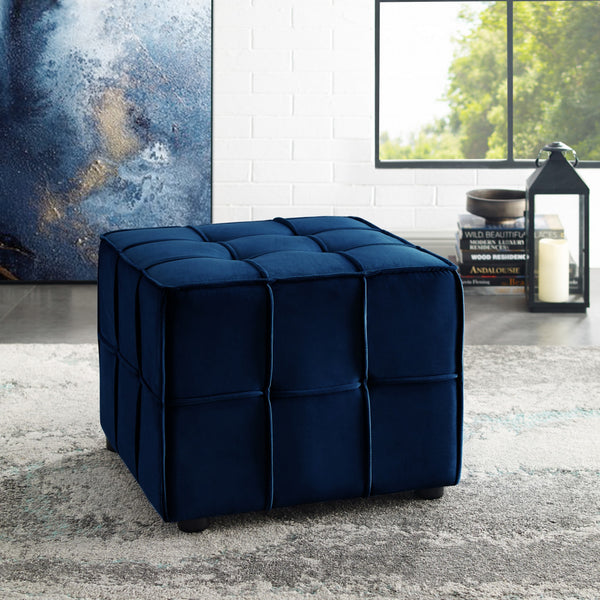 Homeroots 22" Navy Blue Velvet And Black Cube Ottoman Navy  487723
