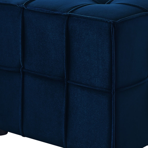 Homeroots 22" Navy Blue Velvet And Black Cube Ottoman Navy  487723