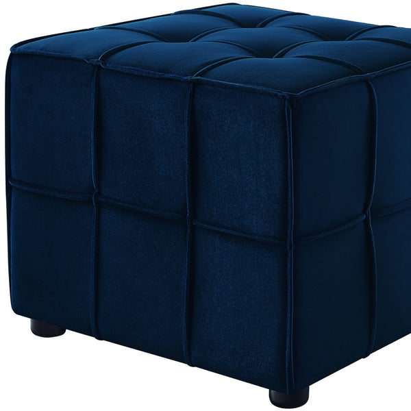 Homeroots 22" Navy Blue Velvet And Black Cube Ottoman Navy  487723