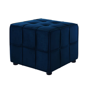Homeroots 22" Navy Blue Velvet And Black Cube Ottoman Navy  487723