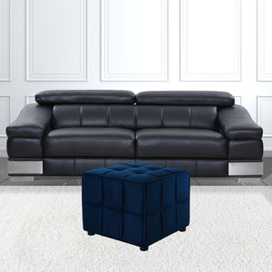 Homeroots 22" Navy Blue Velvet And Black Cube Ottoman Navy  487723