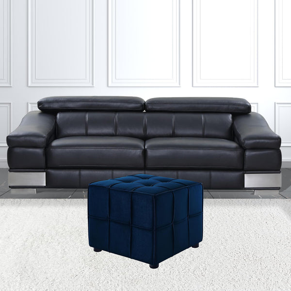 Homeroots 22" Navy Blue Velvet And Black Cube Ottoman Navy  487723