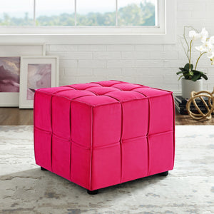 Homeroots 22" Pink Velvet And Black Cube Ottoman Pink  487724