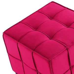 Homeroots 22" Pink Velvet And Black Cube Ottoman Pink  487724