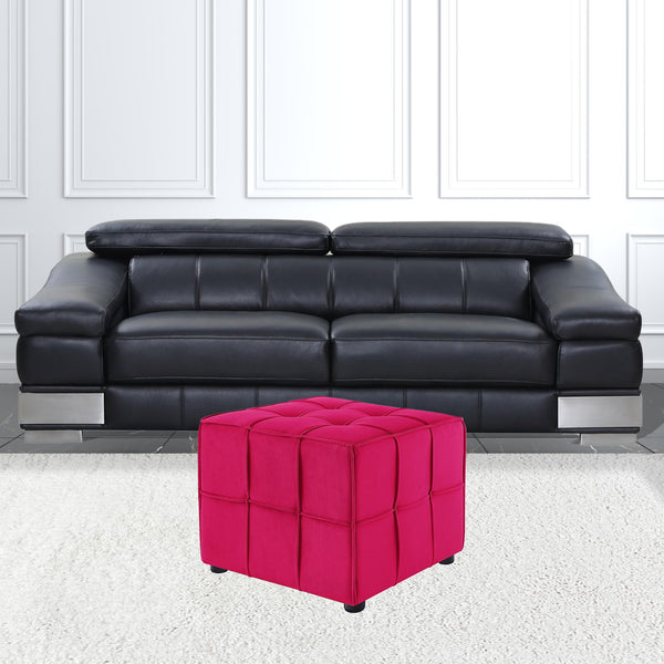 Homeroots 22" Pink Velvet And Black Cube Ottoman Pink  487724
