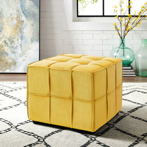 Homeroots 22" Yellow Velvet And Black Cube Ottoman Yellow  487725