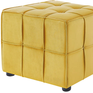 Homeroots 22" Yellow Velvet And Black Cube Ottoman Yellow  487725