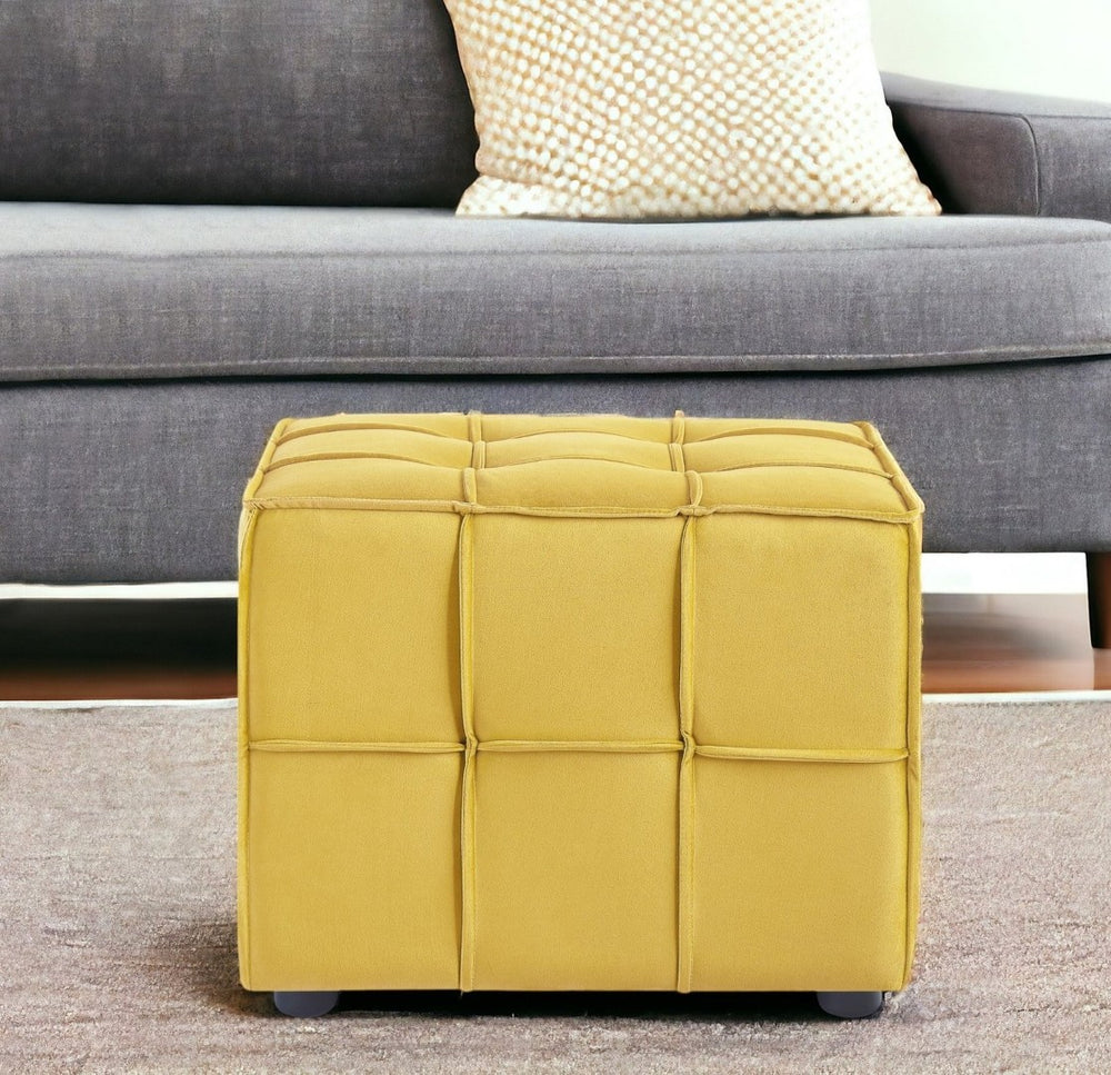 HomeRoots 22" Cube Ottoman with Stylish Velvet Upholstery - Modern Versatile Accent for Any Room Decor Yellow 487725