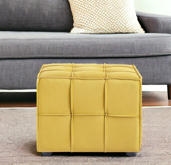 Homeroots 22" Yellow Velvet And Black Cube Ottoman Yellow  487725