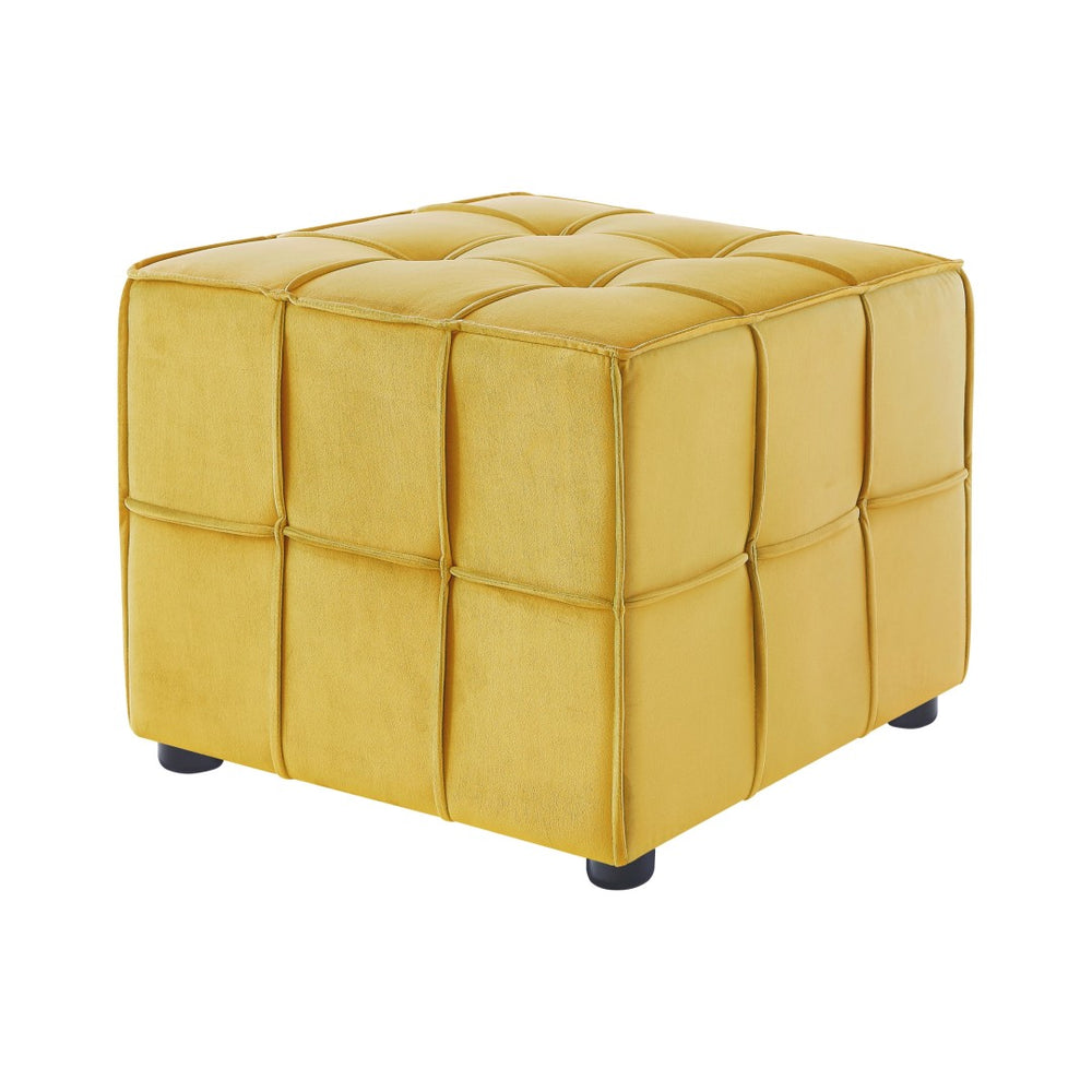 HomeRoots 22" Cube Ottoman with Stylish Velvet Upholstery - Modern Versatile Accent for Any Room Decor Yellow 487725
