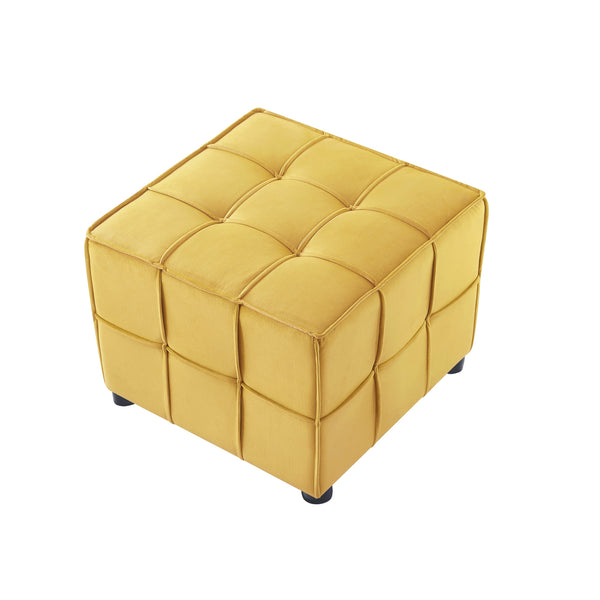 Homeroots 22" Yellow Velvet And Black Cube Ottoman Yellow  487725