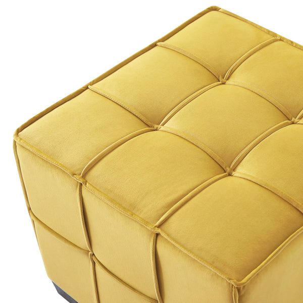 Homeroots 22" Yellow Velvet And Black Cube Ottoman Yellow  487725
