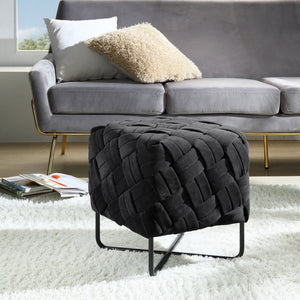 Homeroots 17" Black Velvet Cube Ottoman Black  487726