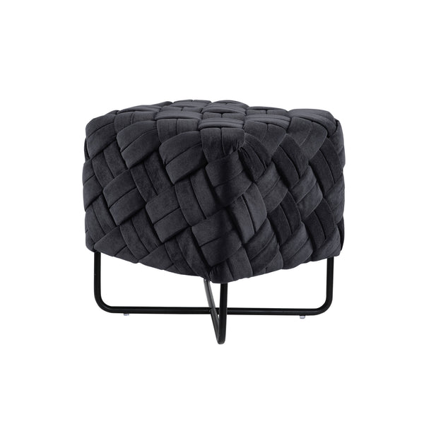Homeroots 17" Black Velvet Cube Ottoman Black  487726