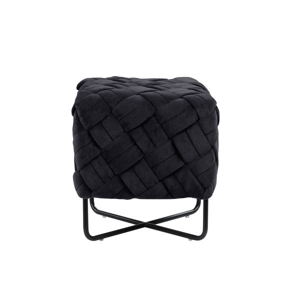 Homeroots 17" Black Velvet Cube Ottoman Black  487726