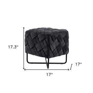 Homeroots 17" Black Velvet Cube Ottoman Black  487726