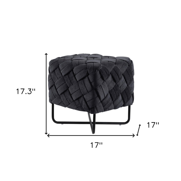 Homeroots 17" Black Velvet Cube Ottoman Black  487726