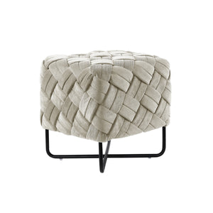 Homeroots 17" Cream Velvet And Black Cube Ottoman Cream White  487727