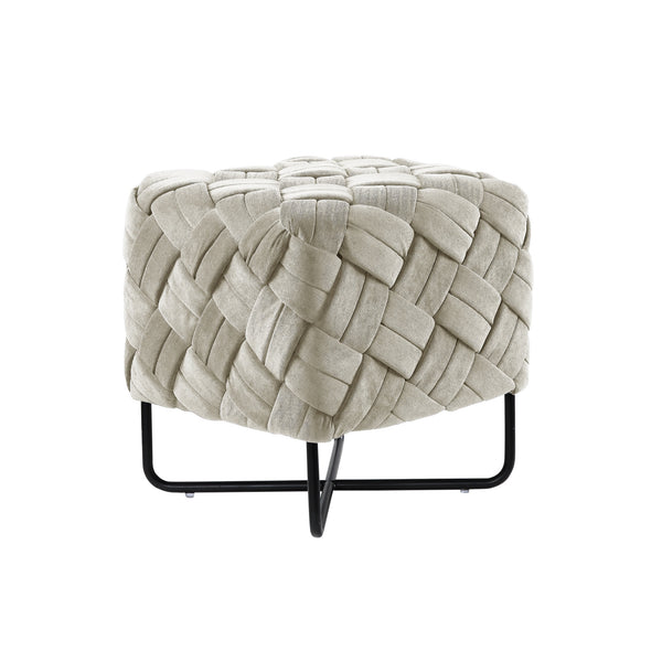 Homeroots 17" Cream Velvet And Black Cube Ottoman Cream White  487727