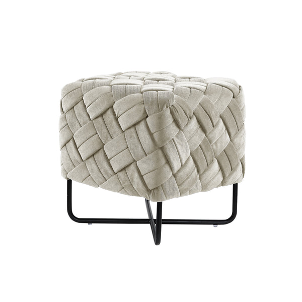 Homeroots 17" Cream Velvet And Black Cube Ottoman Cream White  487727