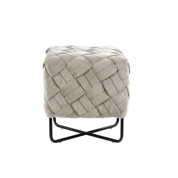 Homeroots 17" Cream Velvet And Black Cube Ottoman Cream White  487727