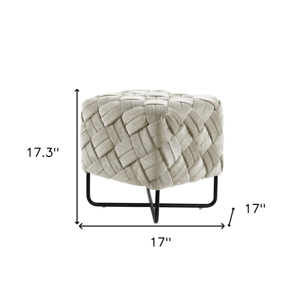 Homeroots 17" Cream Velvet And Black Cube Ottoman Cream White  487727