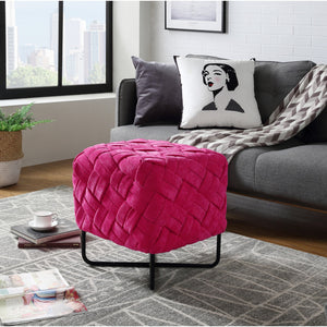 Homeroots 17" Fuchsia Velvet And Black Cube Ottoman Fuchsia  487728